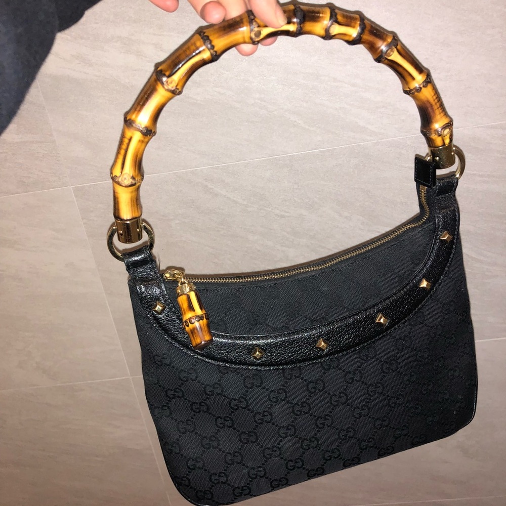 Black GG canvas Gucci bamboo Anita bag - Picture 1 of 8